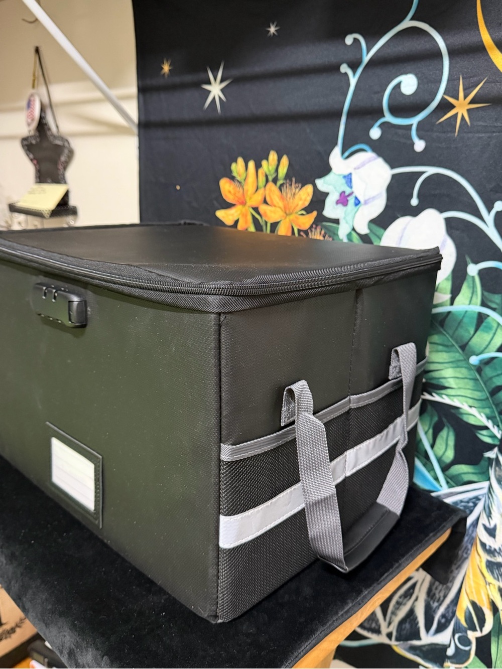 Fireproof Document Storage Box with Gray Handles, collapsible and portable Black